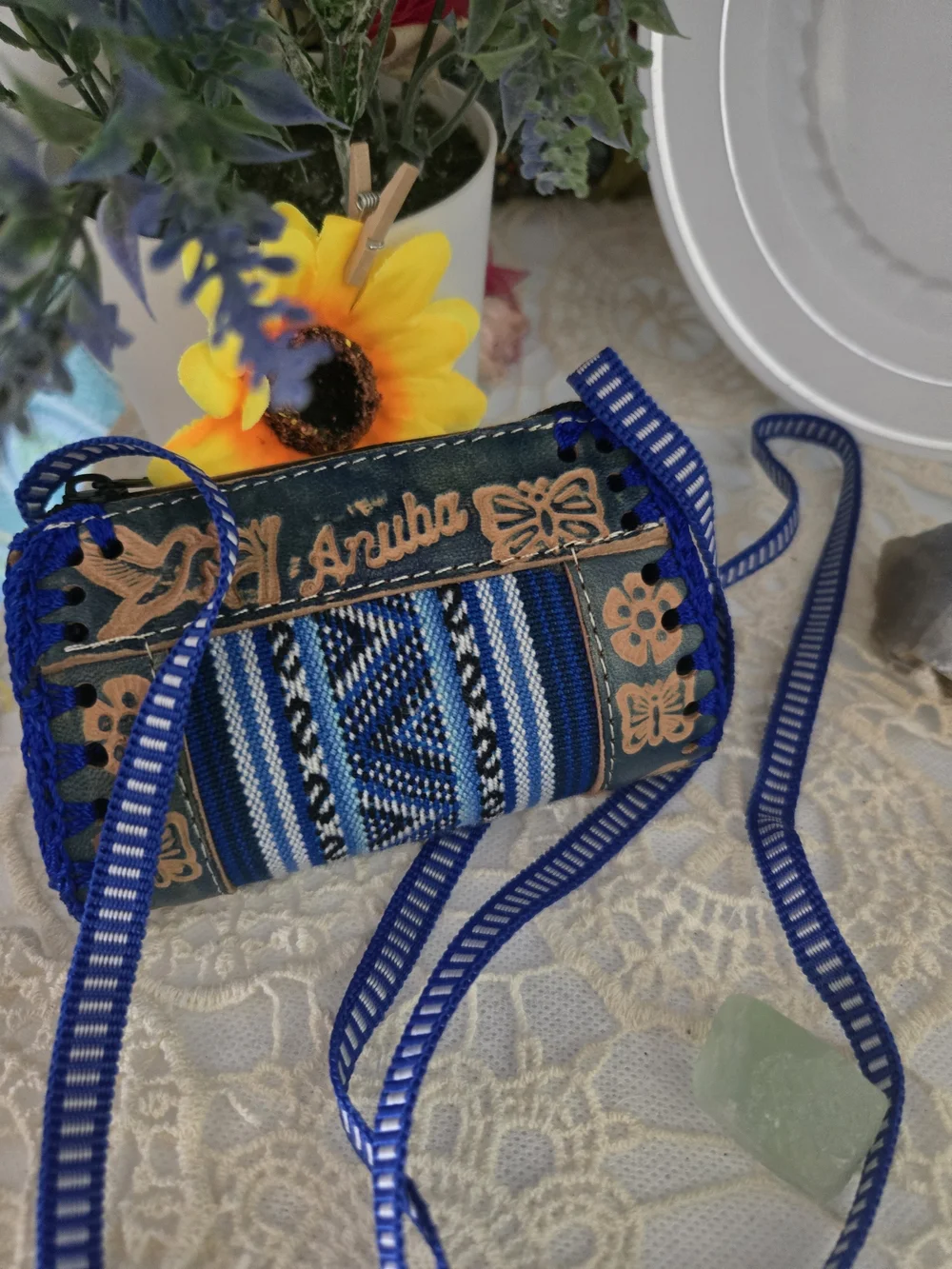 4/$15 Coastal Cowgirl Boho Bag Blue Woven Crossbody Bag Small 5